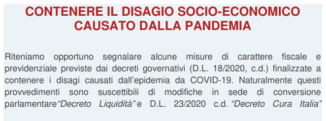 AGEVOLAZIONI MISURE FISCALI E PREVIDENZIALI